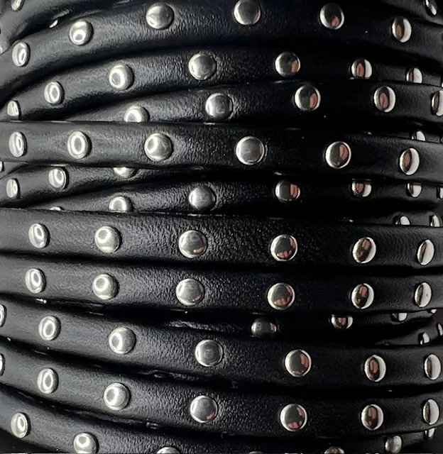 Cuir rond cousu et clouté 5 mm , en chèvre - Noir