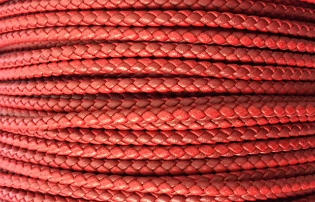 Cuir tressé rond 3mm en bicolore-nouvelles couleurs - Rouge
