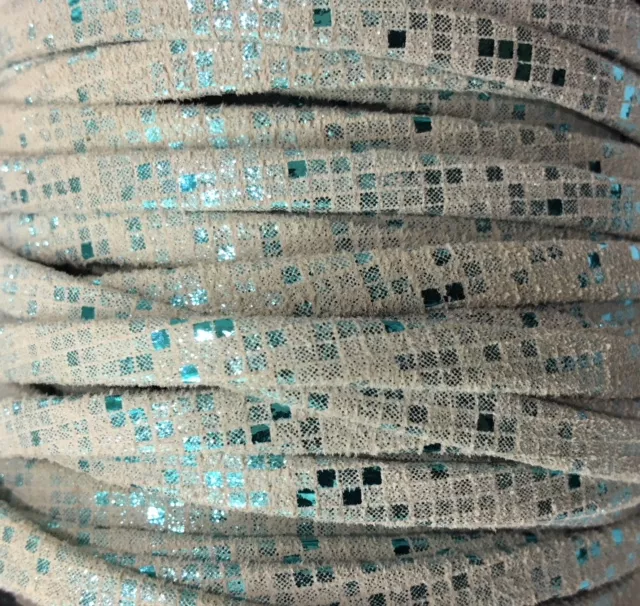 cuir 5mm Petits carreaux - Vert turquoise