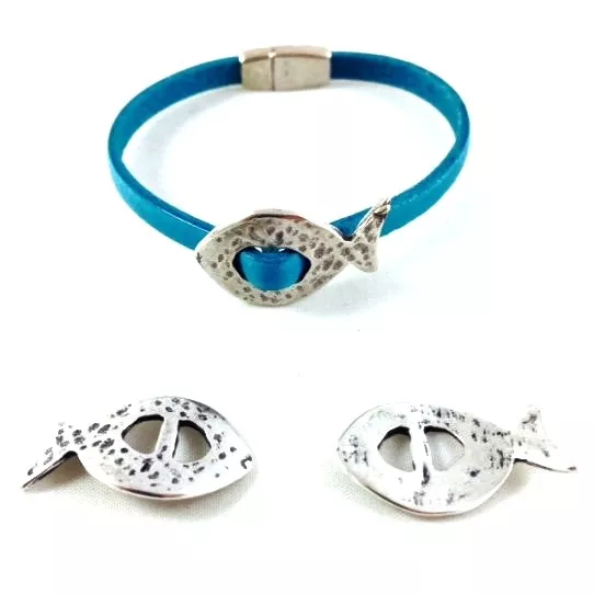 20 Passants  poisson pour cuir plat 5mm - Argent antique