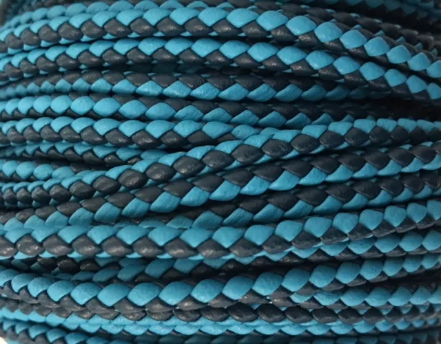 Cuir tressé rond 3mm en bicolore-nouvelles couleurs - turquoise et bleu marine