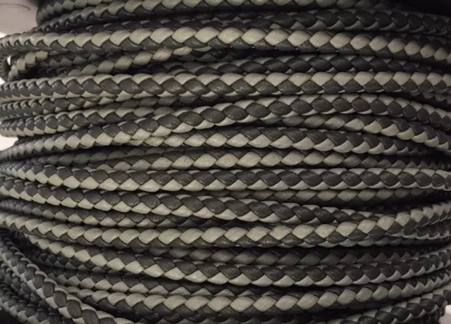 Cuir tressé rond 3mm en bicolore-nouvelles couleurs - gris foncé et gris clair gris foncé et noir
