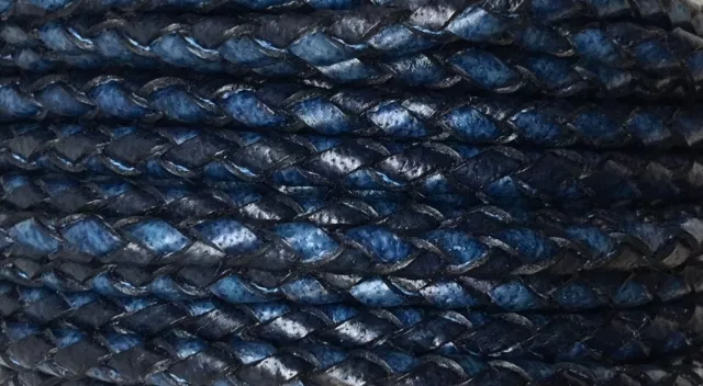 cuir tressé rond 4mm bi-colore - Bleu