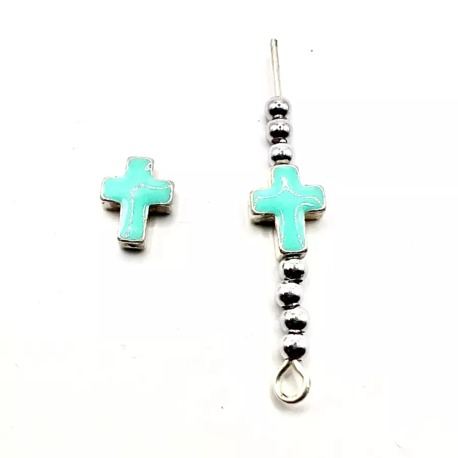 Croix traversant émaillé double face ,FABRICATION FRANCAISE, 10mm - Turquoise
