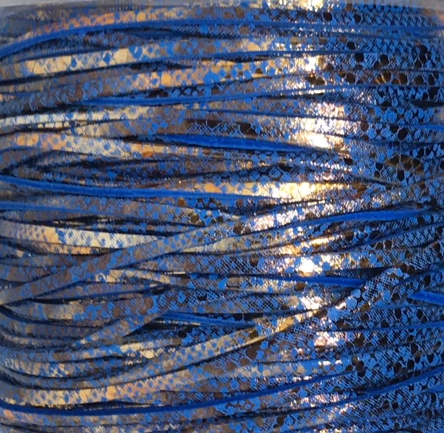 Cuir de chèvre 2mm  imprimé reflet doré et daim, NOUVELLE COULEUR - Bleu