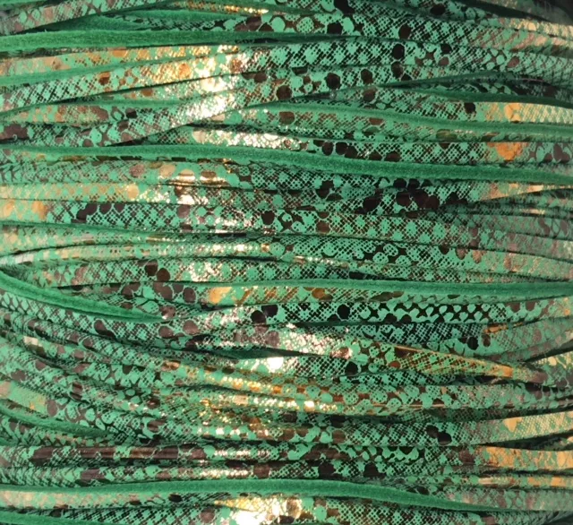 Cuir de chèvre 2mm  imprimé reflet doré et daim, NOUVELLE COULEUR - Vert