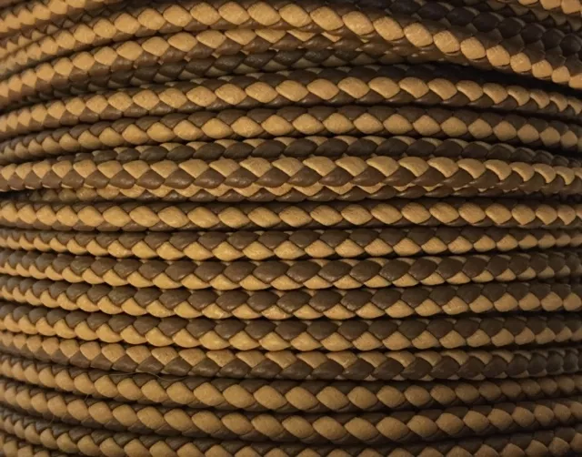 Cuir tressé rond 3mm en bicolore-nouvelles couleurs - Marron clair