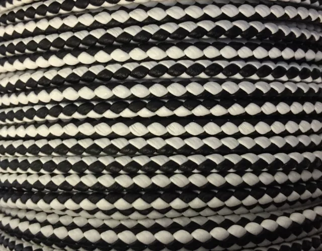Cuir tressé rond 3mm en bicolore-nouvelles couleurs - Blanc