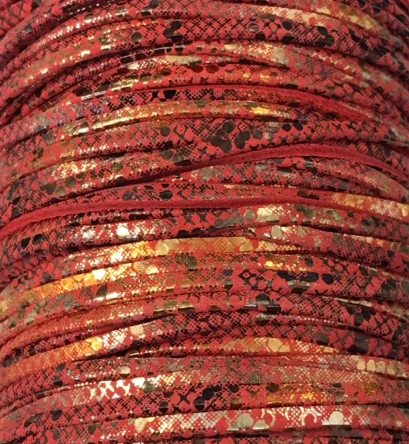 Cuir de chèvre 2mm  imprimé reflet doré et daim, NOUVELLE COULEUR - Corail