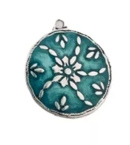 Pendant rond émaillé Europe - Turquoise