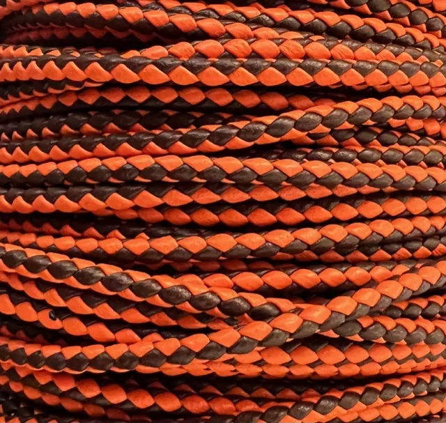 Cuir tressé rond 3mm en bicolore-nouvelles couleurs - Marron et orange 