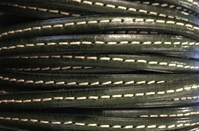 Cuir de veau cousu 5mm - Vert foncé