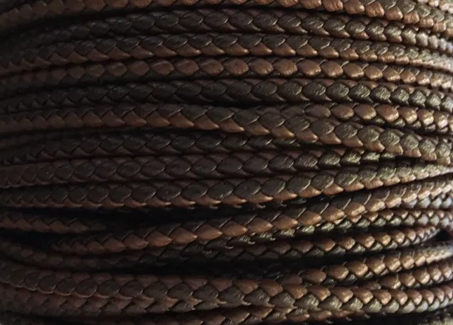 Cuir tressé rond 3mm en bicolore-nouvelles couleurs - Marron foncé et marron moyen  marron foncé et noir 