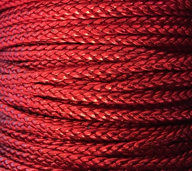Cuir d'agneau tressé 3mm-qualité joallerie-NOUVELLES COULEURS - Rouge métallisé