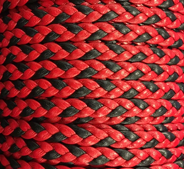 CUIR DE CHÈVRE TRESSE PLAT BICOLORE 5MM - rouge et noir bleu et noir gris foncé et noir