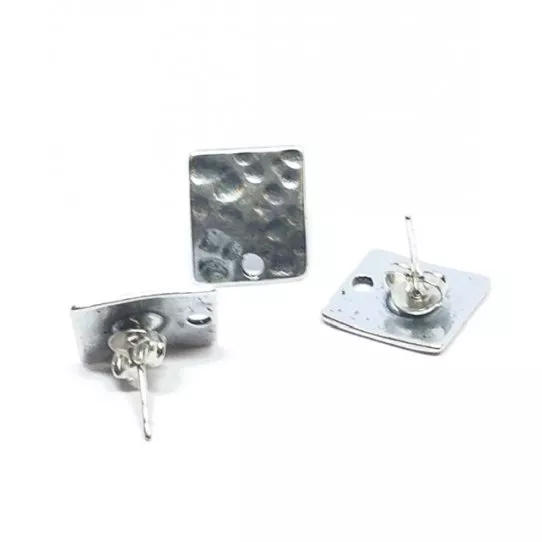 Boucles d'oreilles à clous rectangulaires martelées - Argent