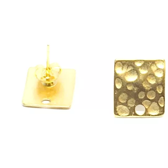 Boucles d'oreilles à clous rectangulaires martelées - Or