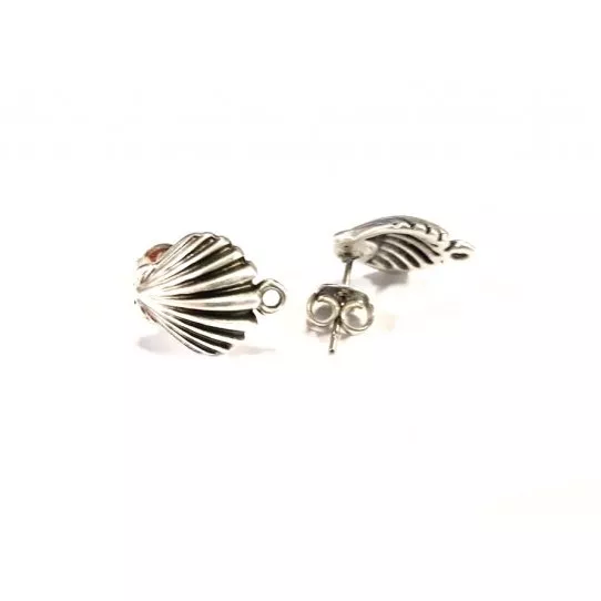 Boucles d'oreilles à clous en forme de coquillage - Argent antique
