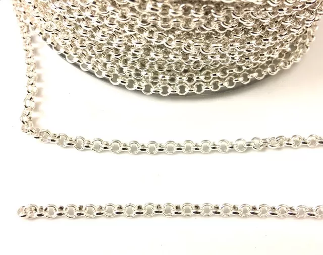 Chaine jaseron 3mm, plaquée argent vif ou antique 10microns en France - Argent vif