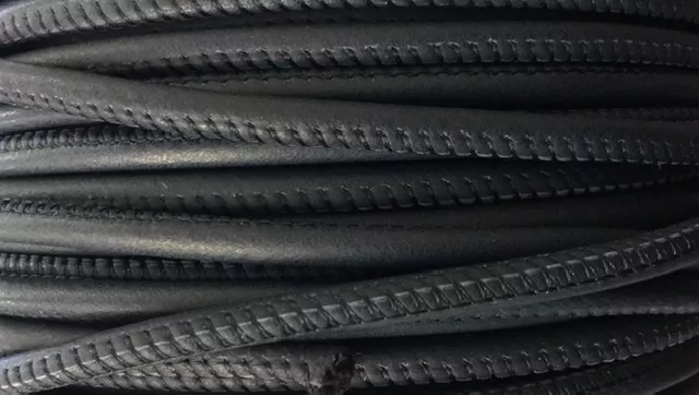 Cuir rond cousu ton sur ton, souple en 5mm - Bleu marine