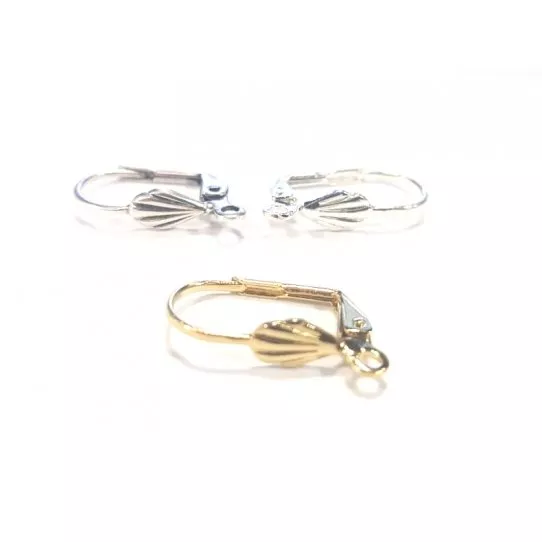 Dormeuses avec coquillage en laiton plaquées en FRANCE - Argent antique