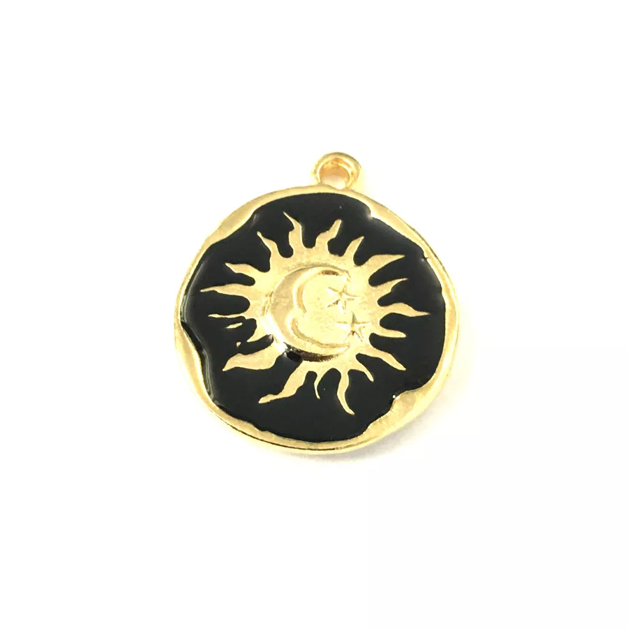 2Pendants  médaille soleil lune étoile émaillé-en 9 couleurs - Noir