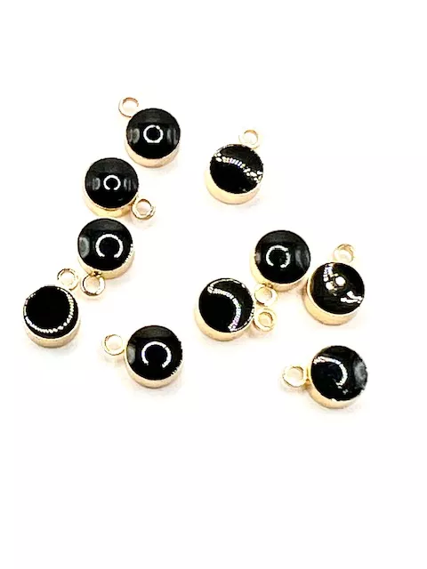 Pendant pastille émaillée 5mm laiton doré - Noir