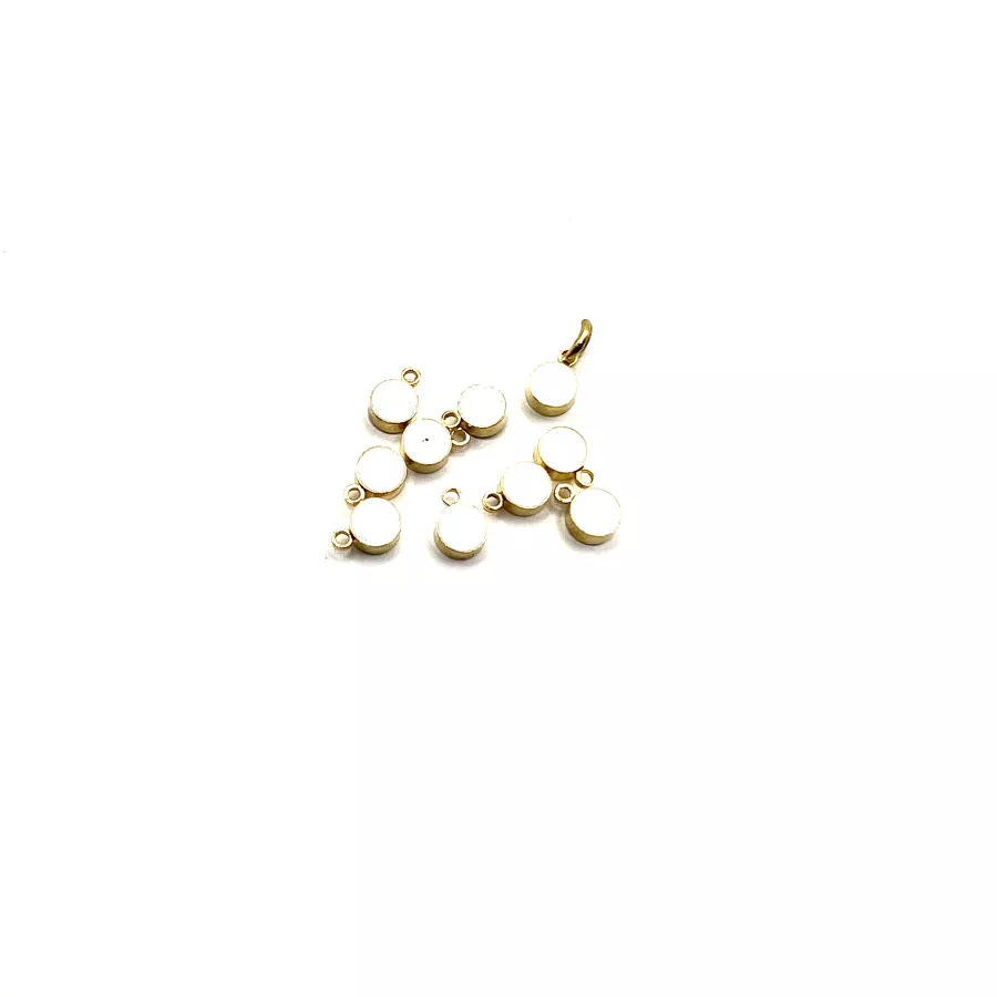 Pendant pastille émaillée 5mm laiton doré - Blanc