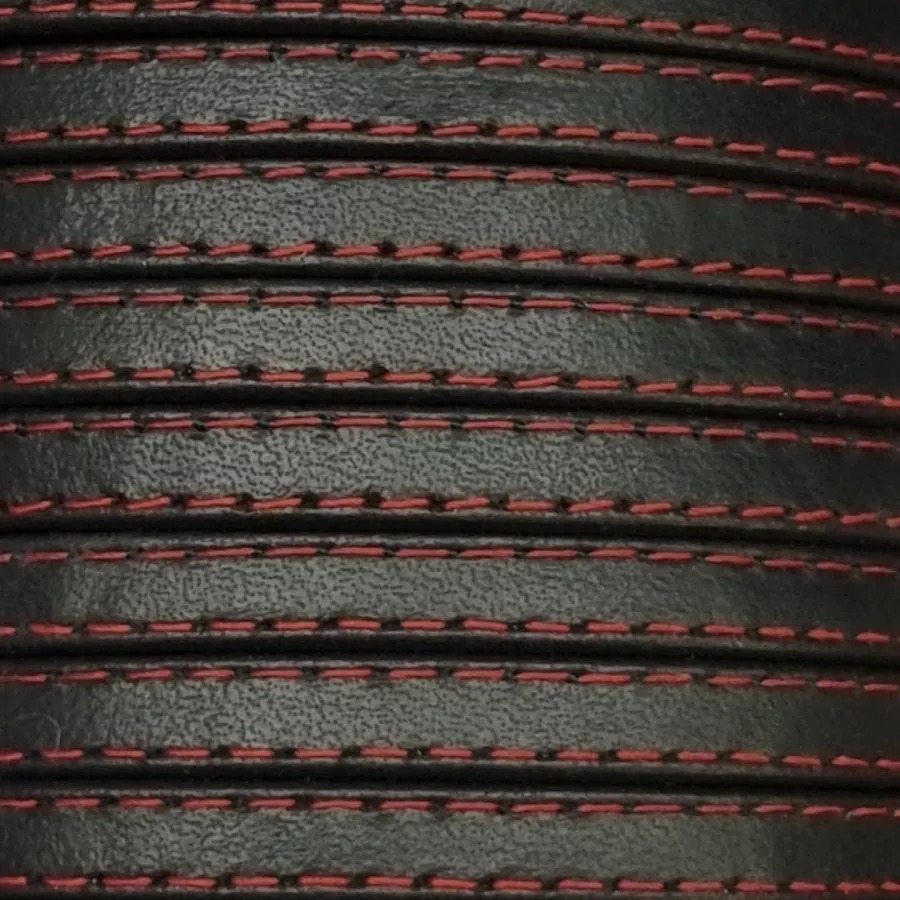 Cuir de chevre double couture 5mm souple couture couleur différente - Bleu marine couture rouge