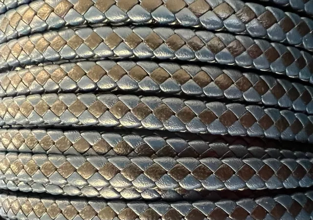 CUIR DE CHEVRE TRESSE BI-COLORE APLATI 6MM.HAUT DE GAMME - Bleu