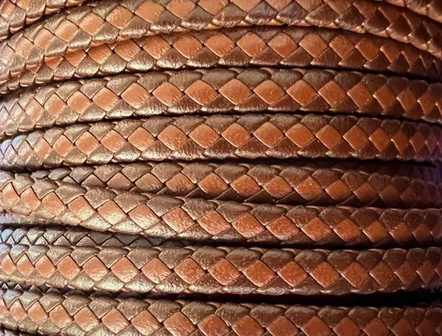 CUIR DE CHEVRE TRESSE BI-COLORE APLATI 6MM.HAUT DE GAMME - Marron moyen