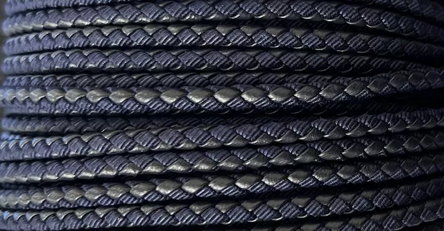 Cuir et tissus bi matières tressés 4mm, haut de gamme   - Bleu marine