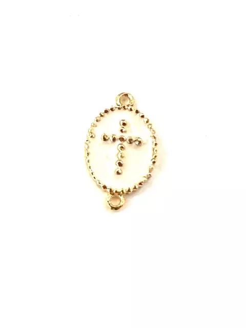 Intercalaire croix en laiton doré et émaillé - beige clair