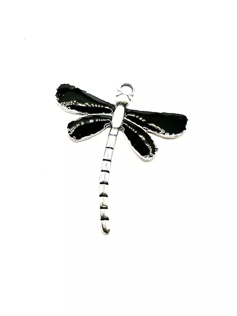 Grande libellule en pendant pour sautoir EMAILLE 79.50 x 71.60 mm - Noir
