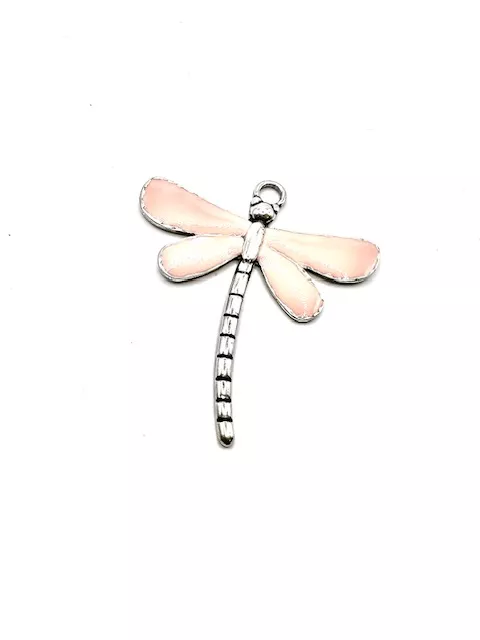 Grande libellule en pendant pour sautoir EMAILLE 79.50 x 71.60 mm - Rose poudré