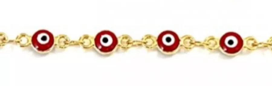 Chaine laiton doré à l'or fin avec perles-Mauvaise oeil par 20cm - Rouge