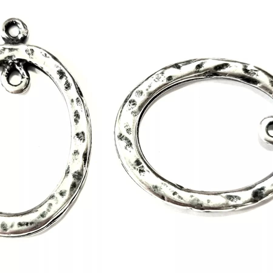 Médaille ovale martele avec anneau - Argent antique Or