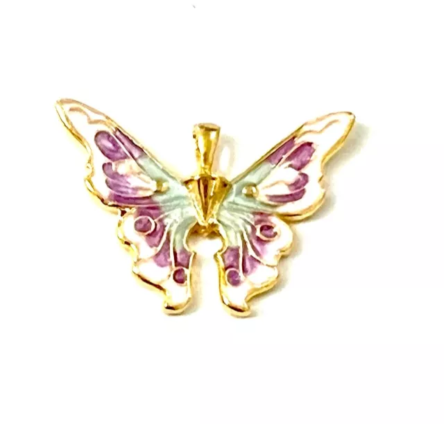 papillon émaille en laiton doré - Rose Clair