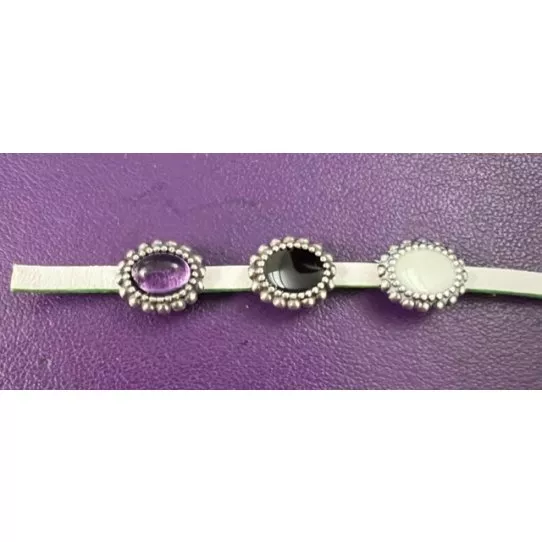 Passant pour cuir 3mm avec pierre  - Noir