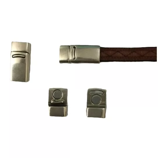 Fermoir aimanté 8mm avec sécurité, en étain plaqué argent - Argent antique