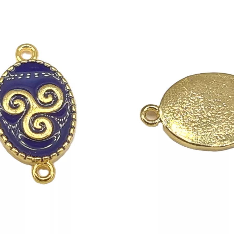 triskel en laiton doré émaillé 17.6x 9.6mm - Bleu marine