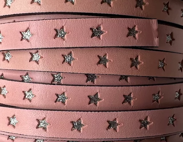 Cuir 10mm étoile incrustée - Rose poudré