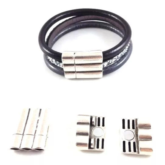  Fermoir aimanté 3 rangs pour cuir 5mm rond ou plat à l'unité