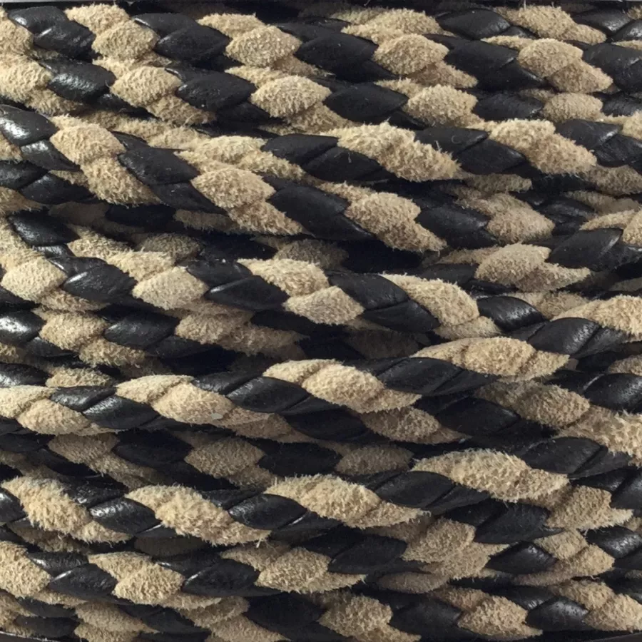 Cuir tressé 4.5mm bi-colore cuir et daim beige marron