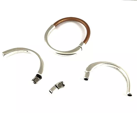 2 Fermoirs aimantés demi jonc pour cuir rond 5mm