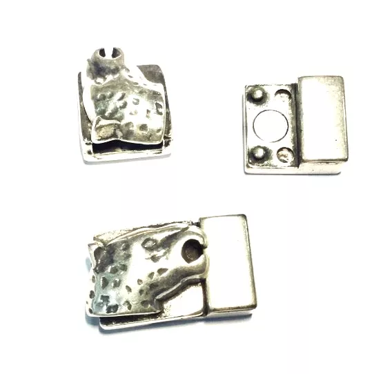 5 Fermoirs aimanté en zamac avec tete de leopard pour cuir 10mm