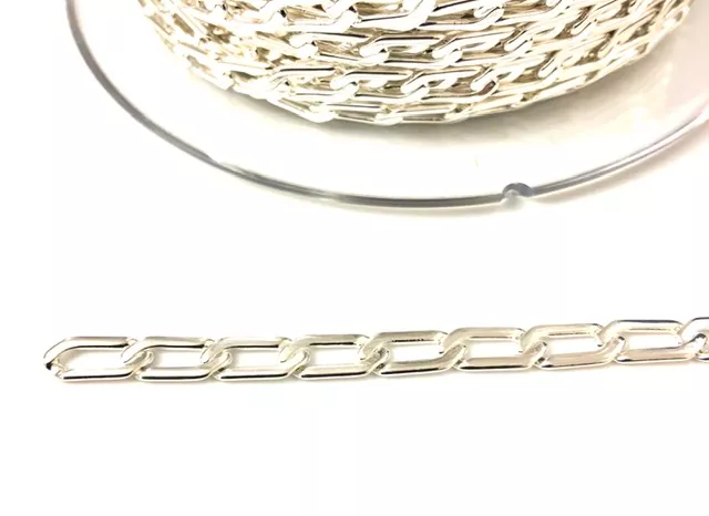Chaine maille gourmette plate, en laiton plaquée 10microns argent vif en FRANCE