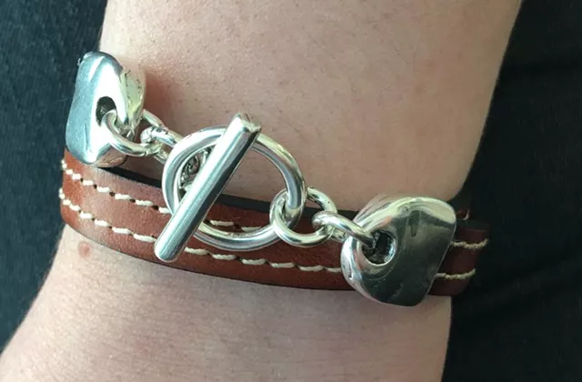 Fermoir T pour cuir 10mm, 10microns argent  plaqué en France 