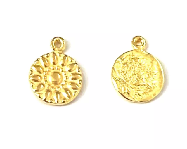 5Pendants en laiton doré à l'or fin 24 carat 11mm