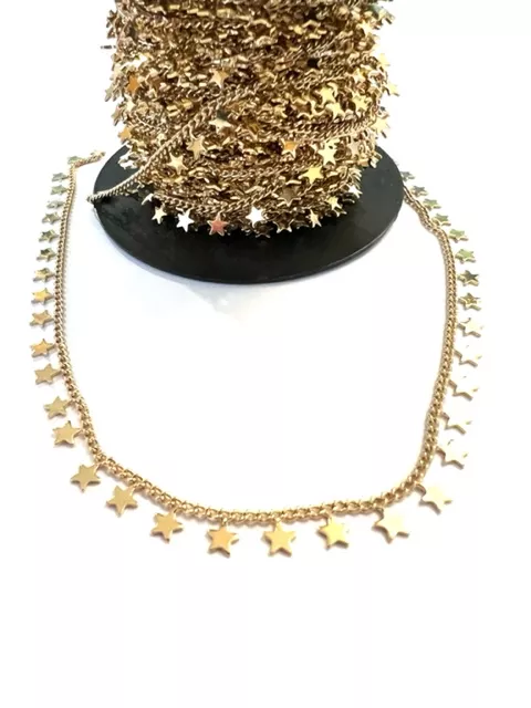 Chaine en laiton motif étoile , 1 micron OR, Plaquée en France 